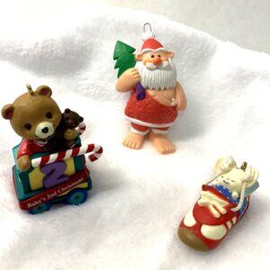 Vtg. Hallmark Cards Christmas Ornaments Mouse 1983, Santa 1987, Baby's 2nd 99/02